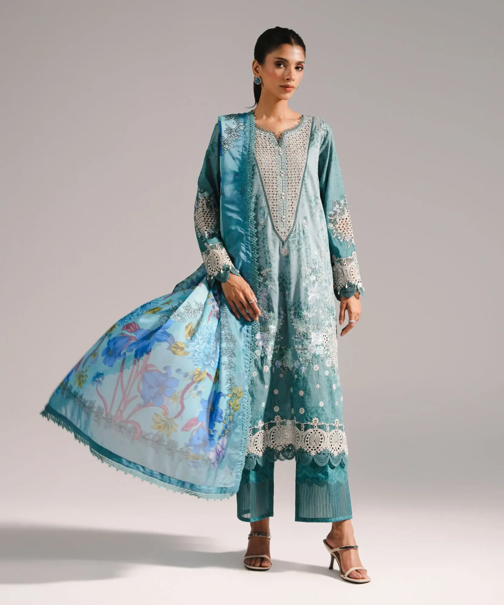 SAPPHIRE 3 Piece EMBROIDERED JACQUARD SUIT in Blue