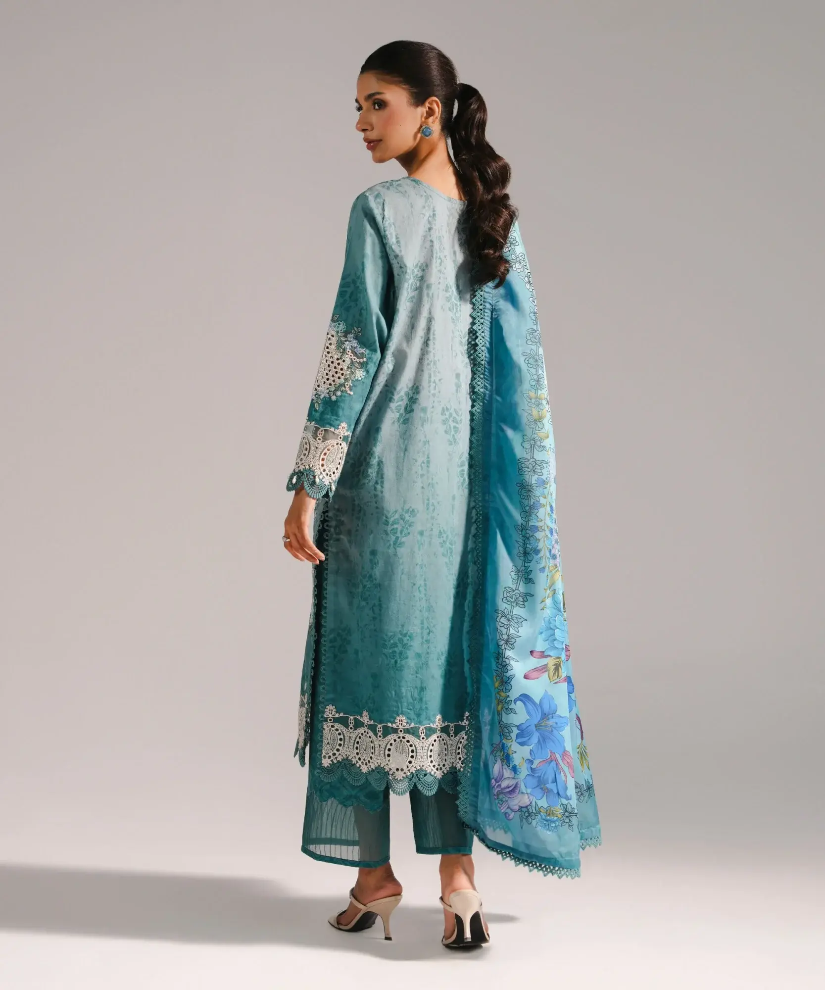 SAPPHIRE 3 Piece EMBROIDERED JACQUARD SUIT in Blue — view 3