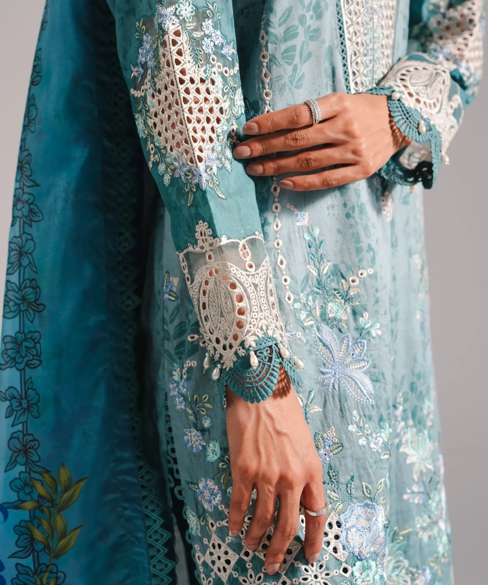 SAPPHIRE 3 Piece EMBROIDERED JACQUARD SUIT in Blue — view 5