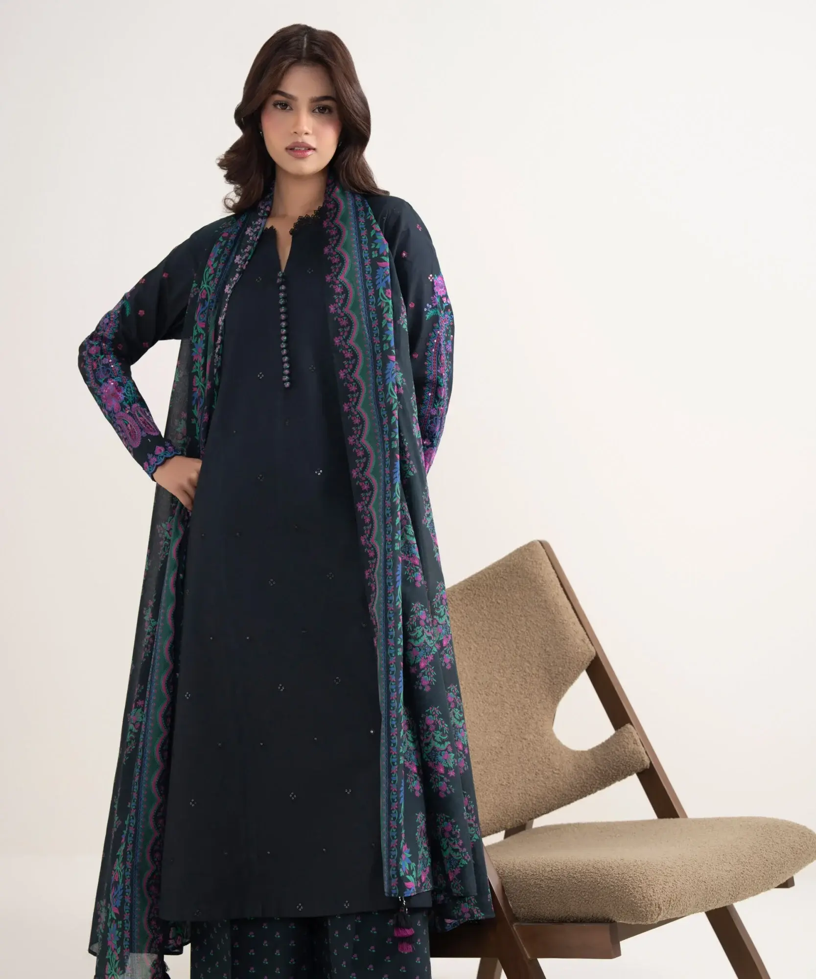 SAPPHIRE 3 Piece EMBROIDERED SUIT in Black