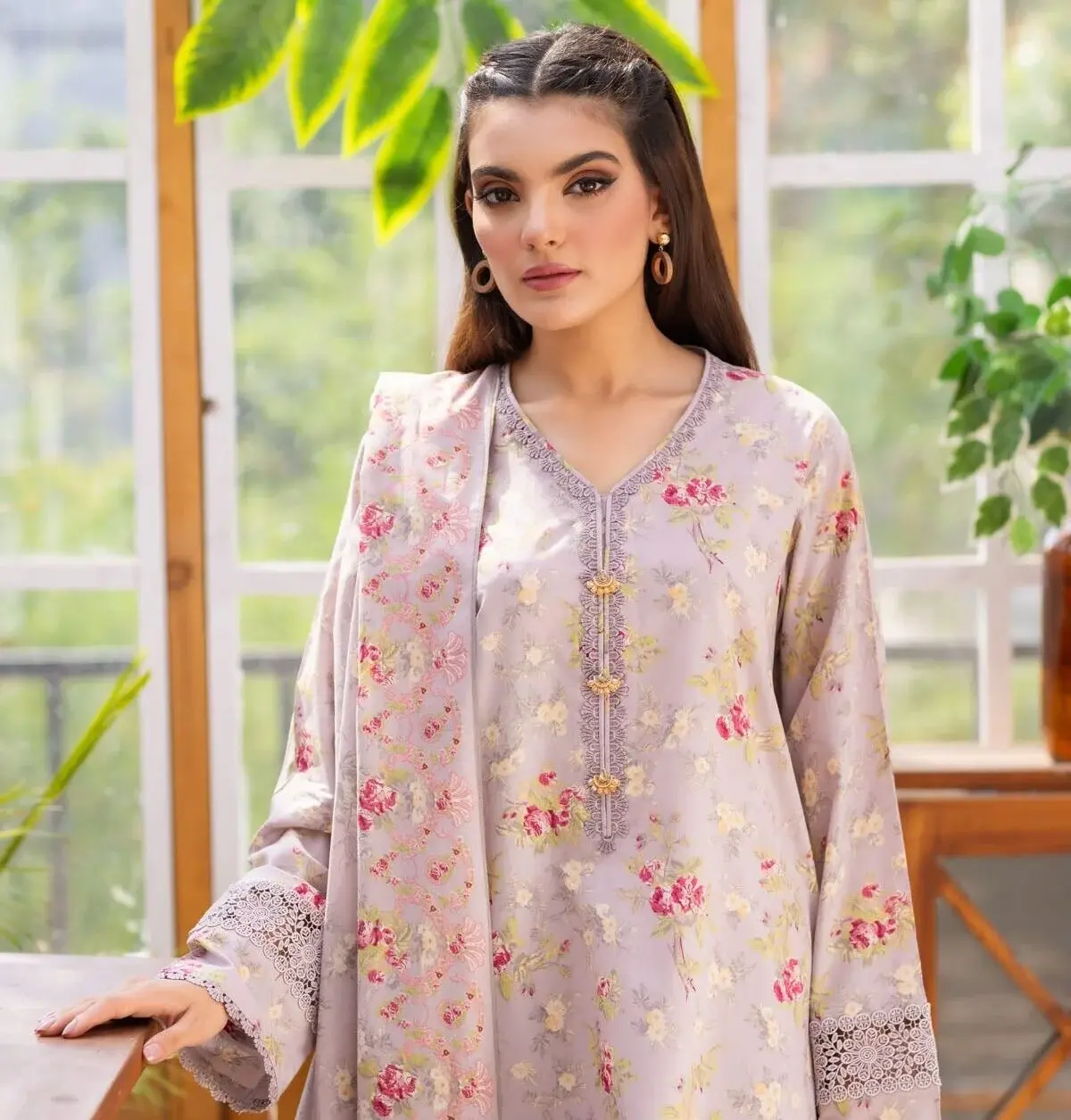 Kayseria 3 Piece Printed Lawn Suit in Grey — view 3