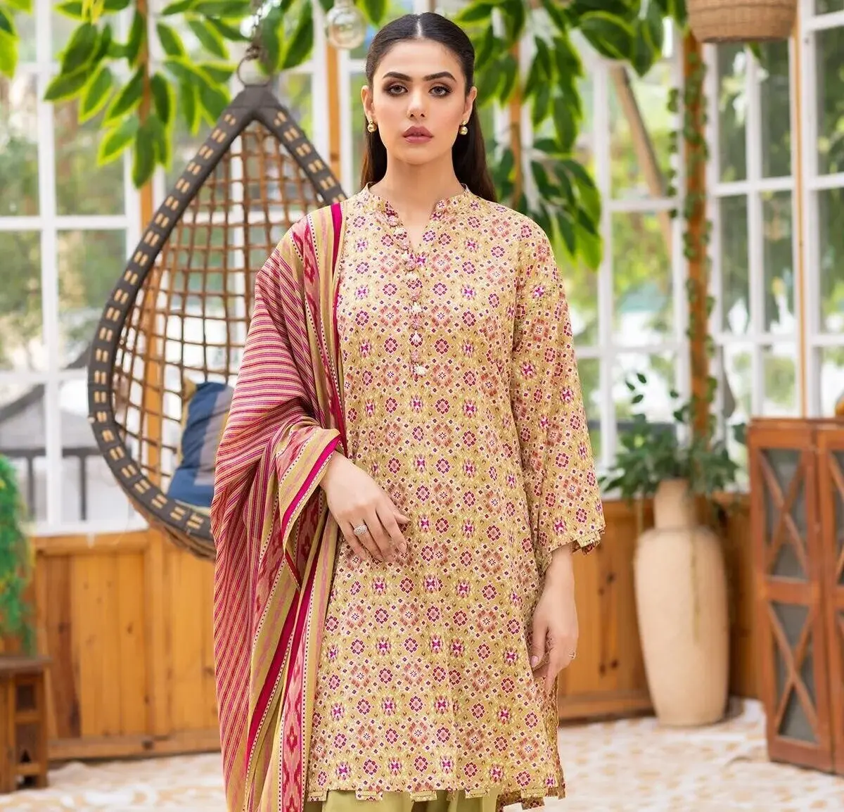 Kayseria 3 Piece Printed Lawn Suit in Green — view 3