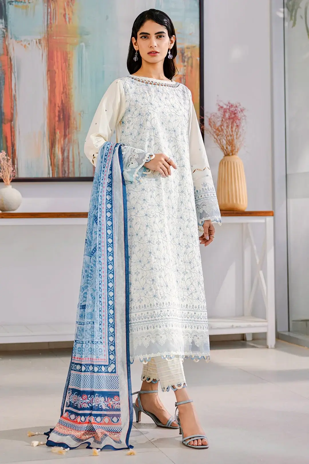 Zellbury 3 Piece Embroidered Lawn Suit in Off White — view 4