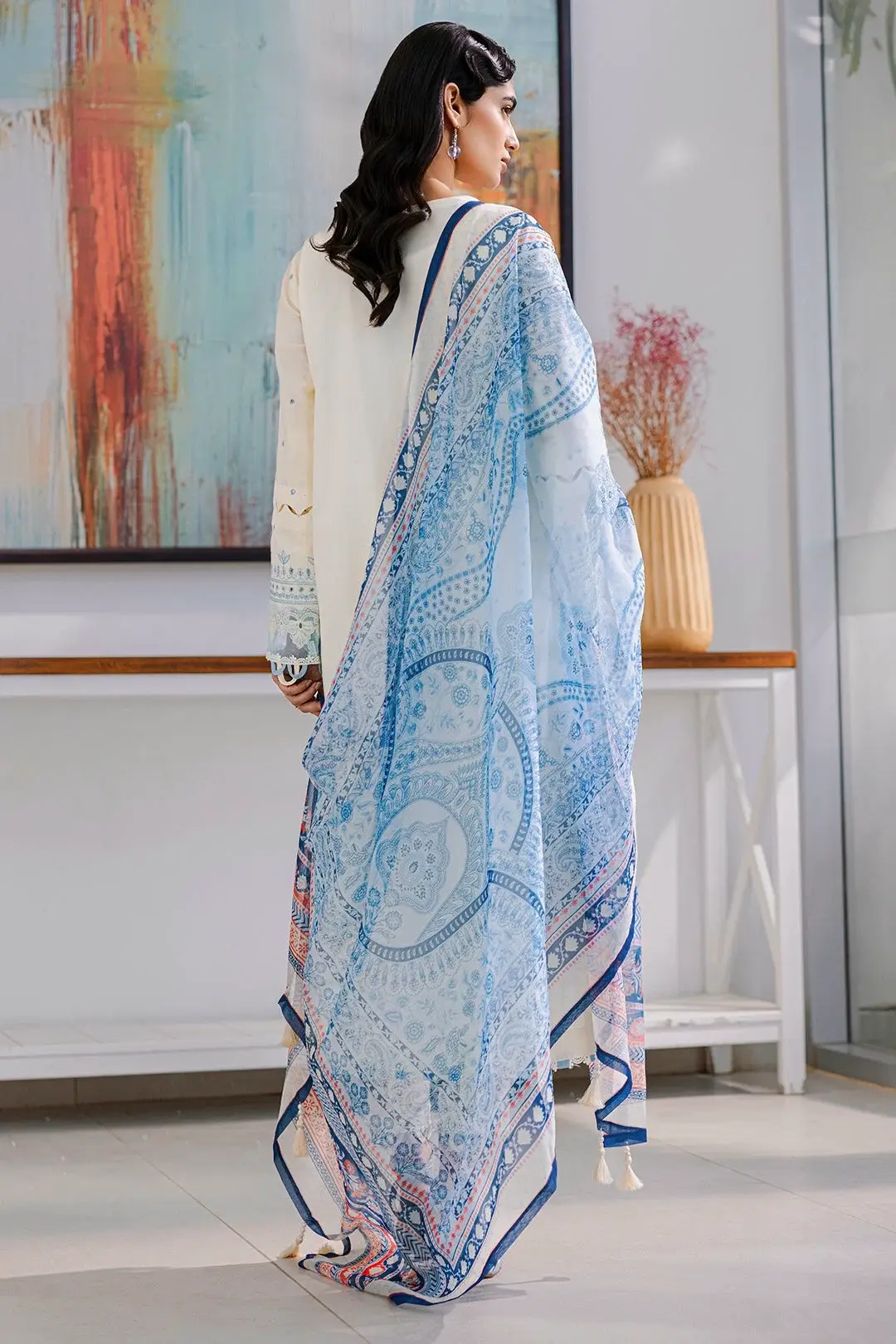 Zellbury 3 Piece Embroidered Lawn Suit in Off White — view 3
