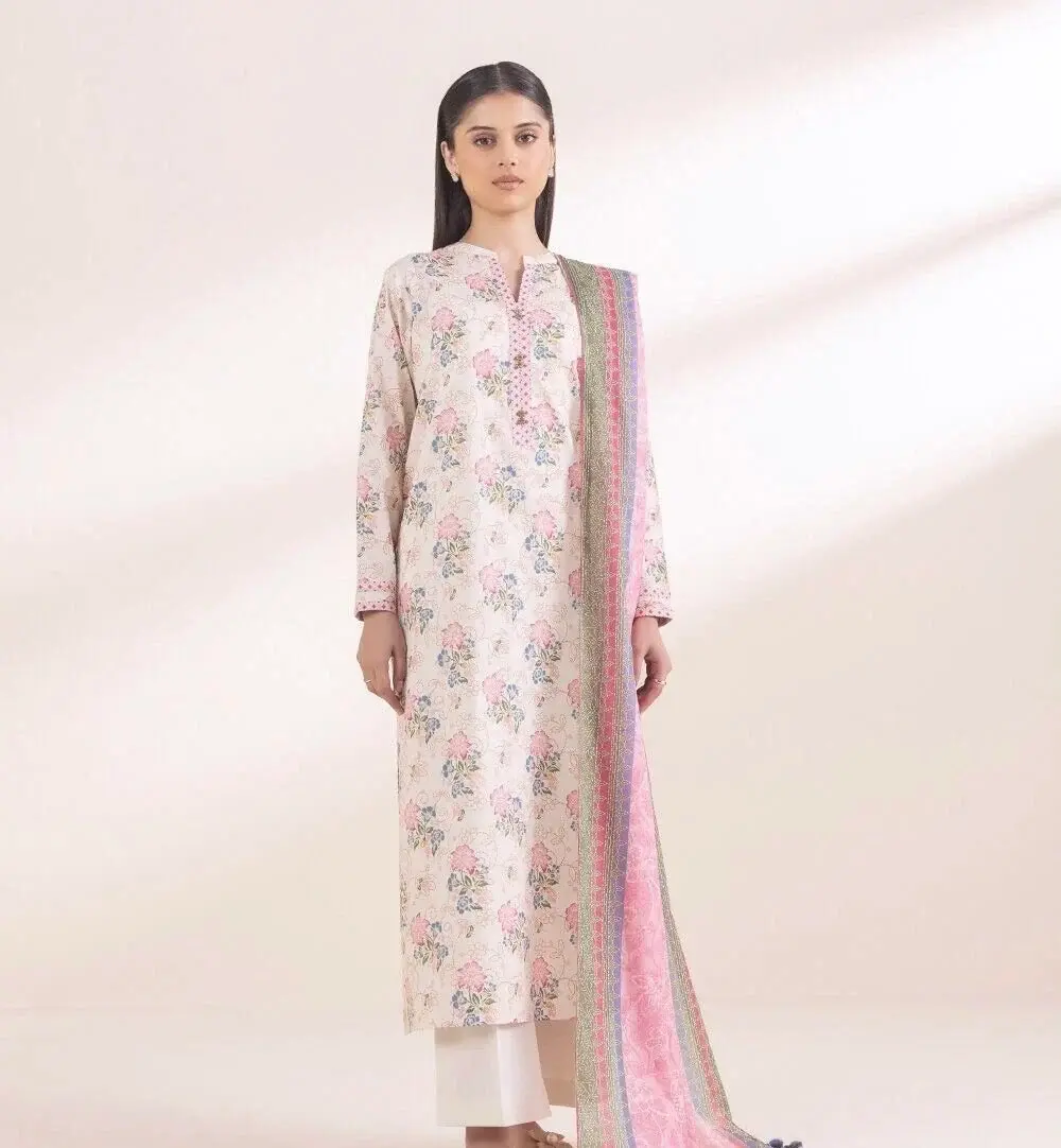 Sapphire 3 Piece Printed Lawn Suit in Off White — view 5