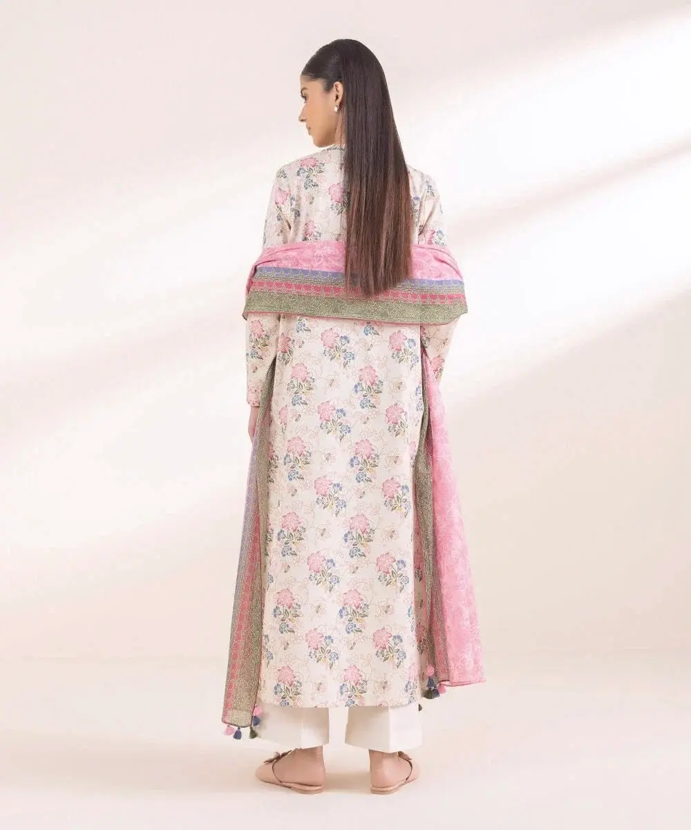 Sapphire 3 Piece Printed Lawn Suit in Off White