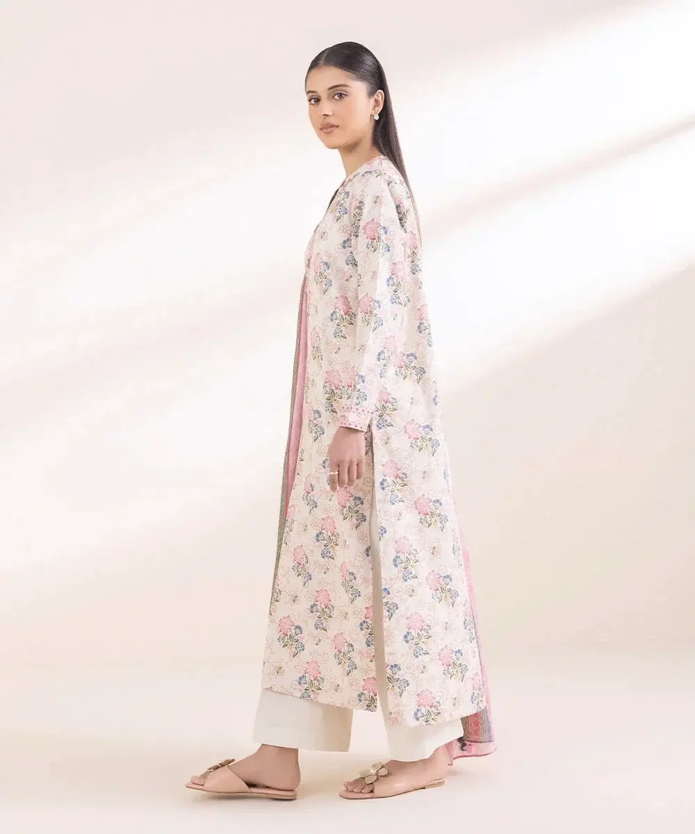Sapphire 3 Piece Printed Lawn Suit in Off White — view 4
