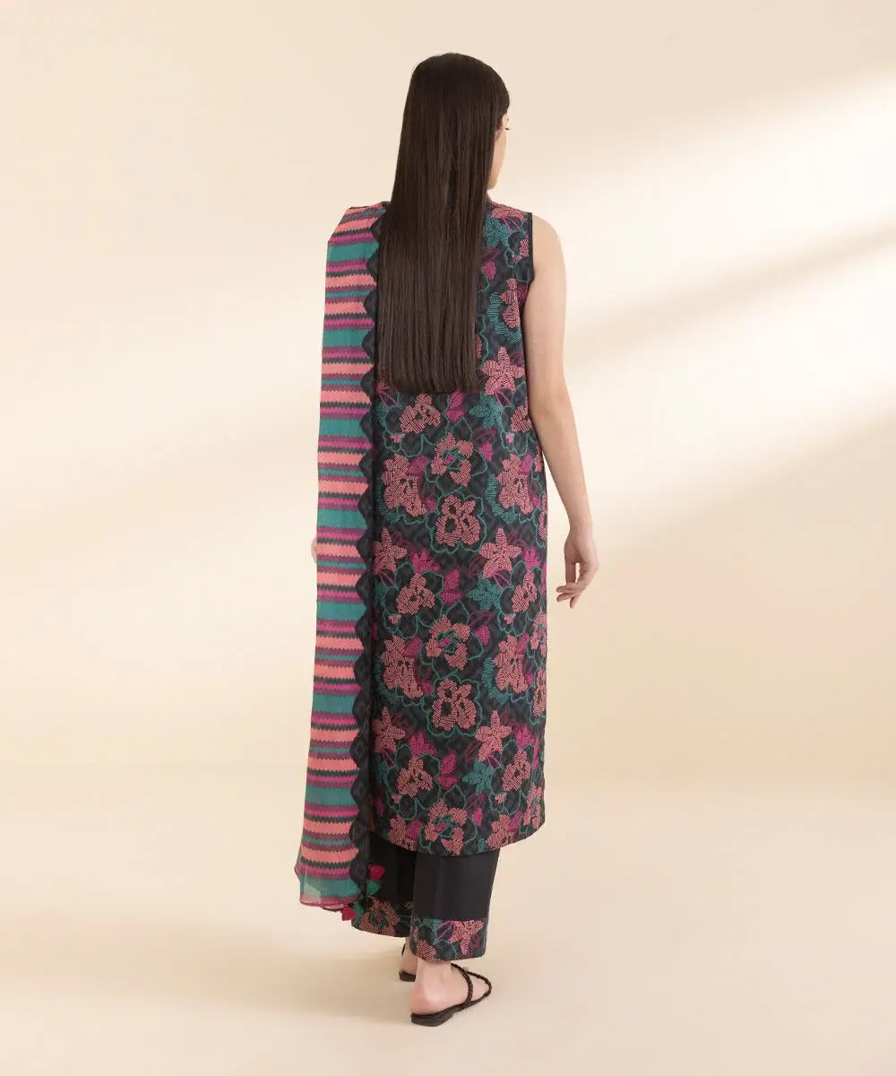 Sapphire 3 Piece Printed Lawn Suit in Grey — view 3