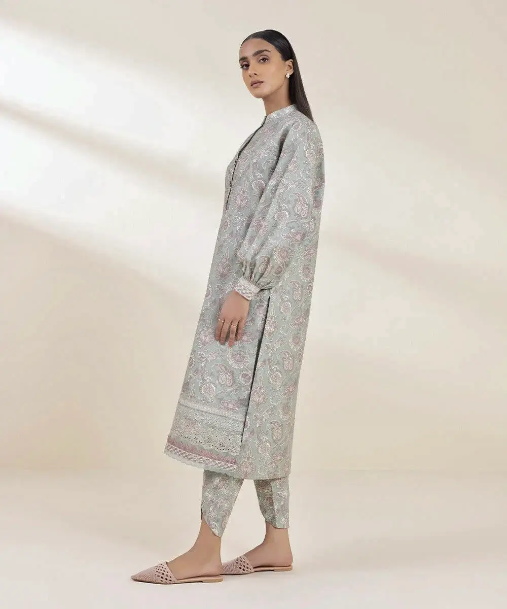 Sapphire 2 Piece Embroidered Cambric Suit in Laurel Green — view 2