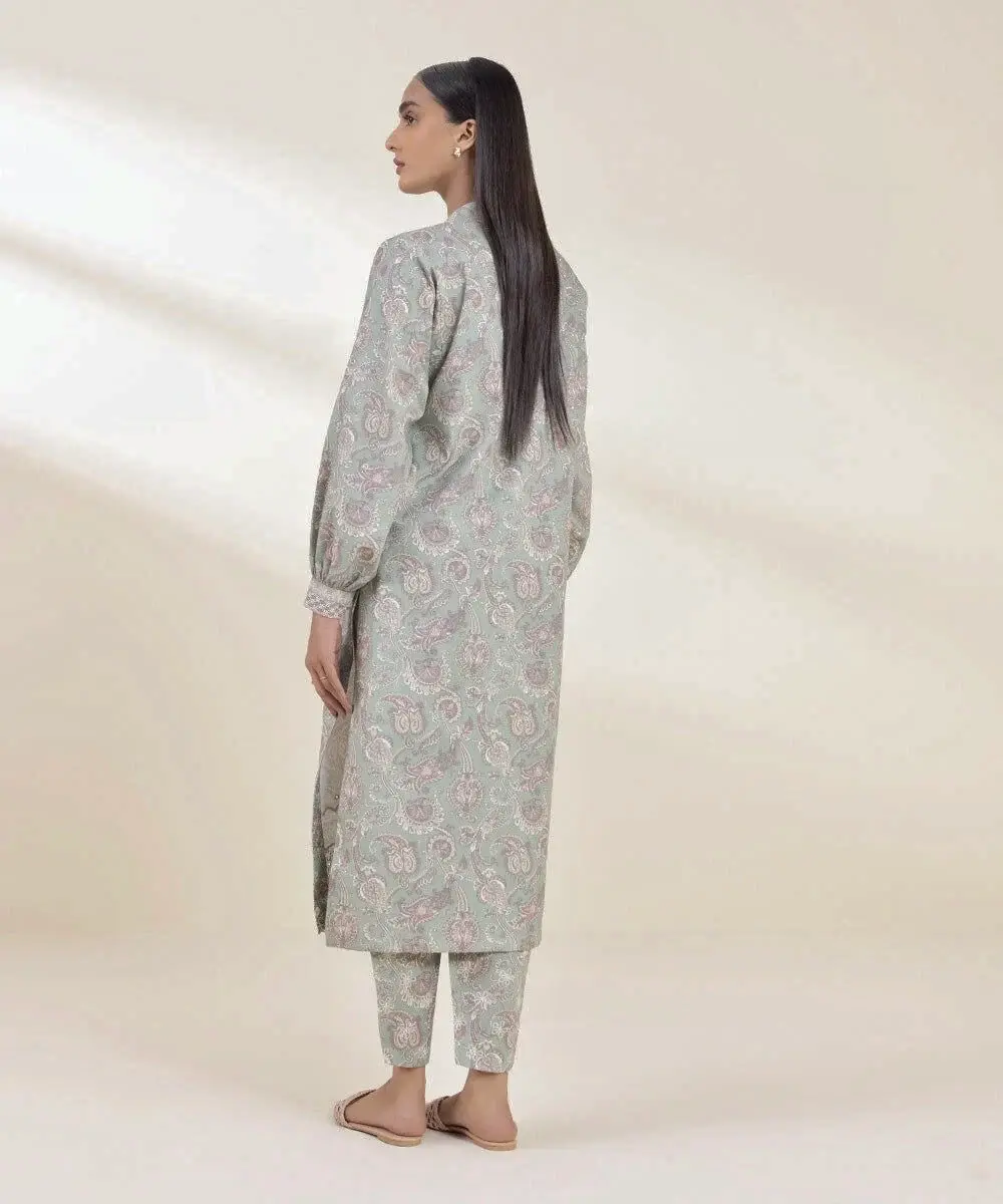 Sapphire 2 Piece Embroidered Cambric Suit in Laurel Green — view 4