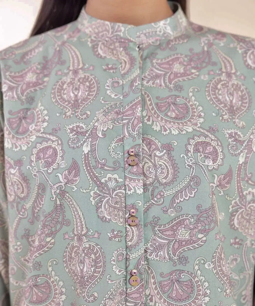 Sapphire 2 Piece Embroidered Cambric Suit in Laurel Green — view 5