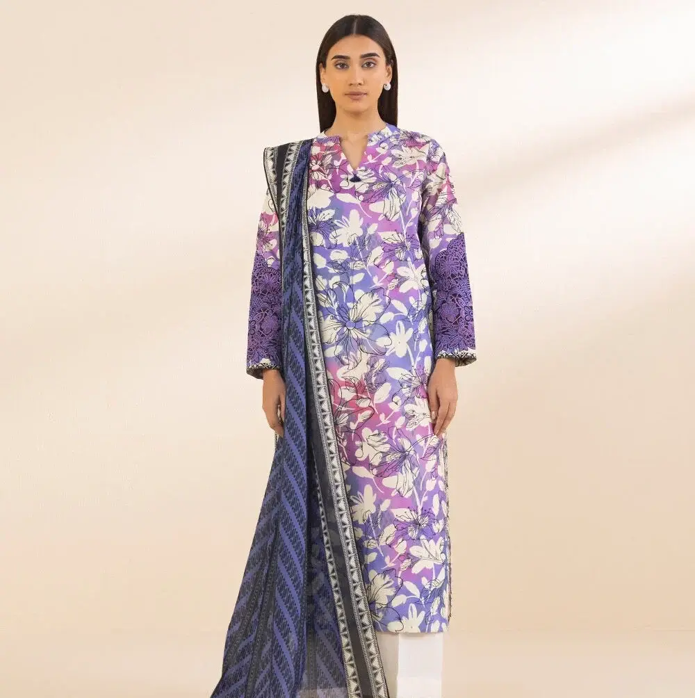 Sapphire 3 Piece Printed Cotton Suit in Bluish Purple — view 5