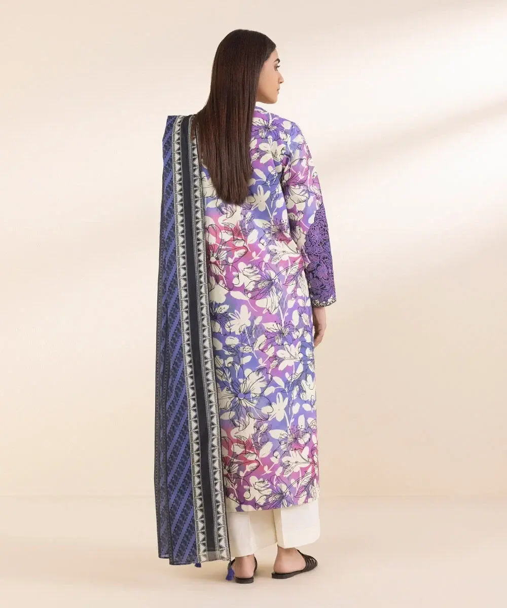Sapphire 3 Piece Printed Cotton Suit in Bluish Purple — view 3