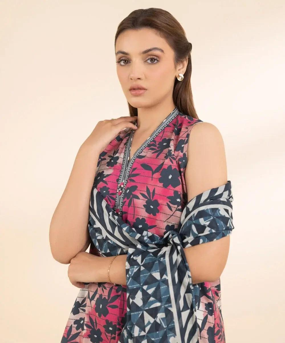 Sapphire 3 Piece Embroidered Cotton Suit in Blue