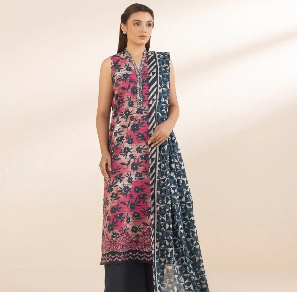 Sapphire 3 Piece Embroidered Cotton Suit in Blue — view 5