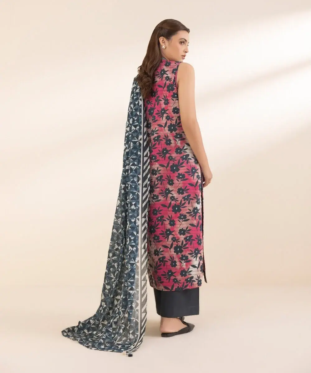 Sapphire 3 Piece Embroidered Cotton Suit in Blue — view 3
